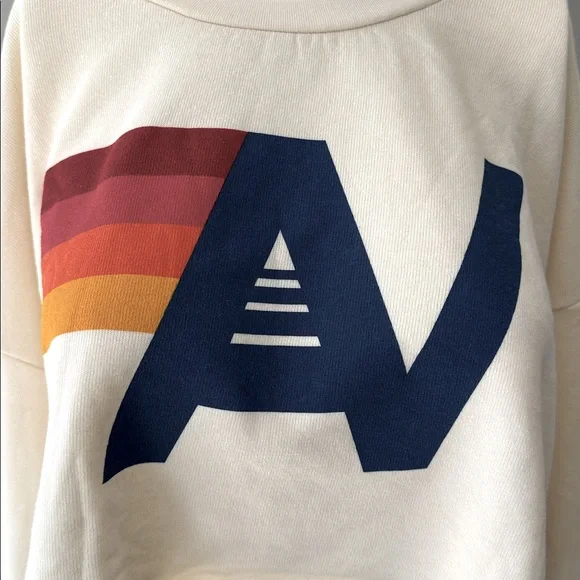 🏄‍♀️Aviator Nation LOGO CROPPED CREW SWEATSHIRT RELAXED -VINTAGE WHITE-Medium - Picture 4 of 11